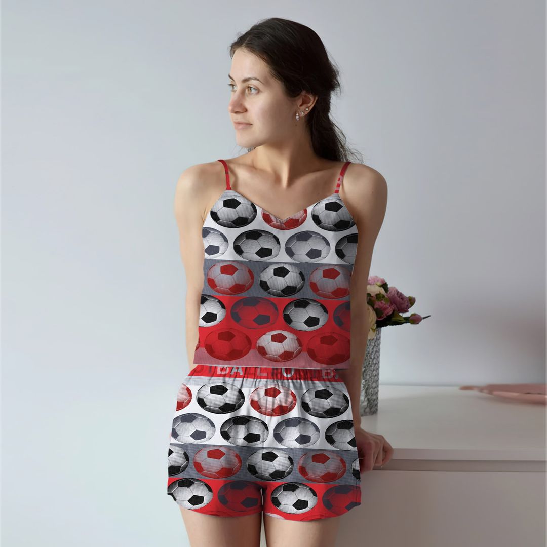 Soccer Cami Pajama Set For Women | Pyjamas Short Set | Short PJS Set | Women Tank Top and Shorts Sleepwear Set