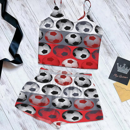 Soccer Cami Pajama Set For Women | Pyjamas Short Set | Short PJS Set | Women Tank Top and Shorts Sleepwear Set
