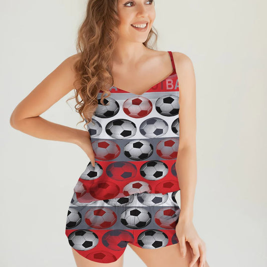 Soccer Cami Pajama Set For Women | Pyjamas Short Set | Short PJS Set | Women Tank Top and Shorts Sleepwear Set