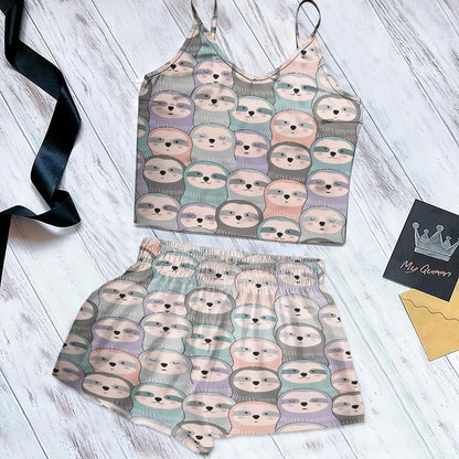 Sloth Cami Pajama Set For Women | Pyjamas Short Set | Short PJS Set | Women Tank Top and Shorts Sleepwear Set