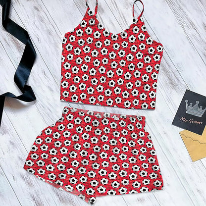Soccer Goal Cami Pajama Set For Women | Pyjamas Short Set | Short PJS Set | Women Tank Top and Shorts Sleepwear Set