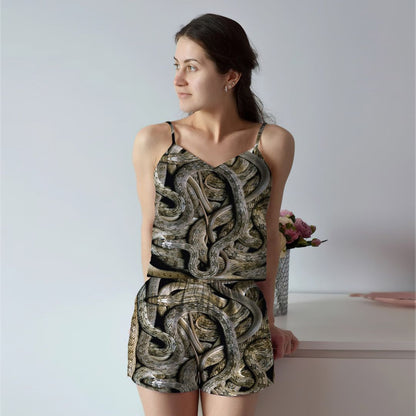 Snake Cami Pajama Set For Women | Pyjamas Short Set | Short PJS Set | Women Tank Top and Shorts Sleepwear Set