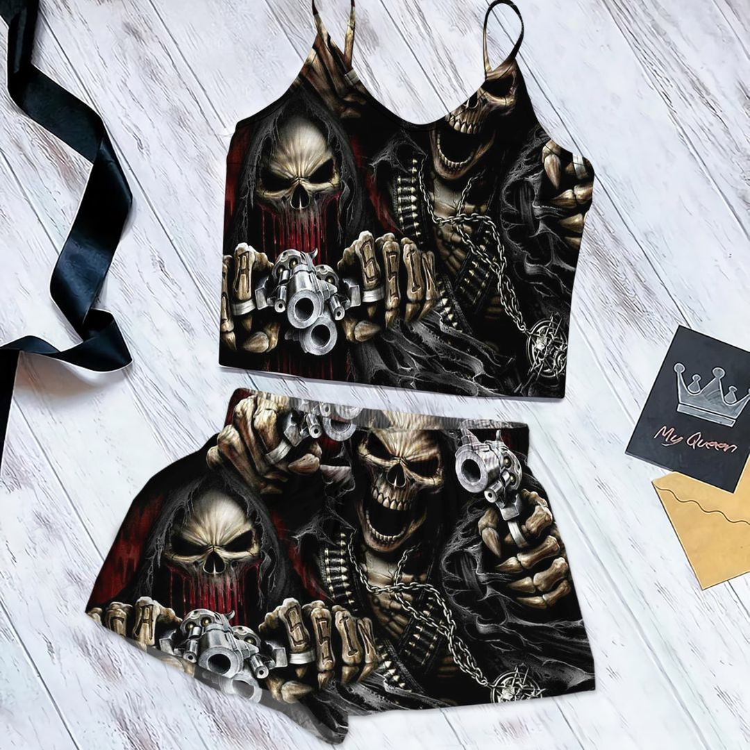 Skull Cg Cami Pajama Set For Women | Pyjamas Short Set | Short PJS Set | Women Tank Top and Shorts Sleepwear Set