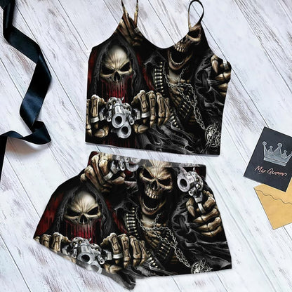 Skull Cg Cami Pajama Set For Women | Pyjamas Short Set | Short PJS Set | Women Tank Top and Shorts Sleepwear Set