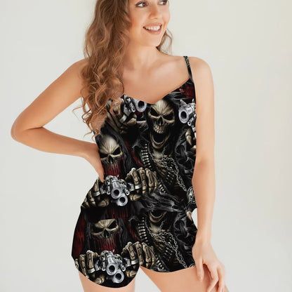 Skull Cg Cami Pajama Set For Women | Pyjamas Short Set | Short PJS Set | Women Tank Top and Shorts Sleepwear Set