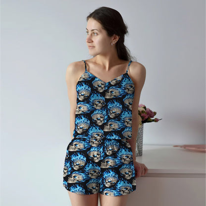 Skull Cami Pajama Set For Women | Pyjamas Short Set | Short PJS Set | Women Tank Top and Shorts Sleepwear Set