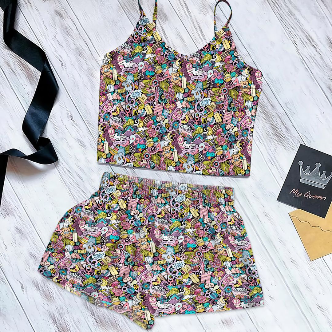 Son Baby Boom Cami Pajama Set For Women | Pyjamas Short Set | Short PJS Set | Women Tank Top and Shorts Sleepwear Set