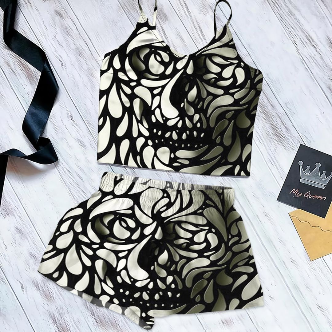 Skull Cami Pajama Set For Women | Pyjamas Short Set | Short PJS Set | Women Tank Top and Shorts Sleepwear Set