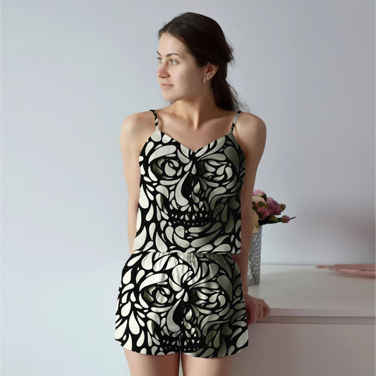 Skull Cami Pajama Set For Women | Pyjamas Short Set | Short PJS Set | Women Tank Top and Shorts Sleepwear Set