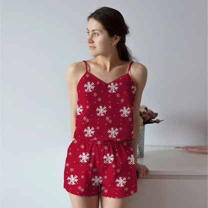 Snowflake Cami Pajama Set For Women | Pyjamas Short Set | Short PJS Set | Women Tank Top and Shorts Sleepwear Set