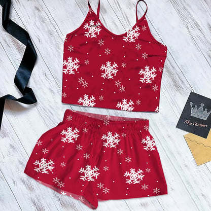 Snowflake Cami Pajama Set For Women | Pyjamas Short Set | Short PJS Set | Women Tank Top and Shorts Sleepwear Set