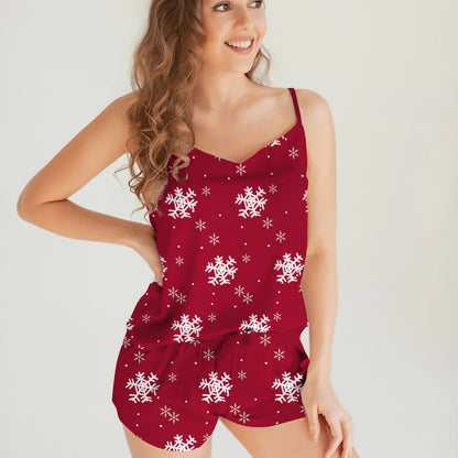 Snowflake Cami Pajama Set For Women | Pyjamas Short Set | Short PJS Set | Women Tank Top and Shorts Sleepwear Set