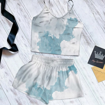 Sky Clouds Cami Pajama Set For Women | Pyjamas Short Set | Short PJS Set | Women Tank Top and Shorts Sleepwear Set