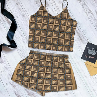 Smokey Cabin Cami Pajama Set For Women | Pyjamas Short Set | Short PJS Set | Women Tank Top and Shorts Sleepwear Set