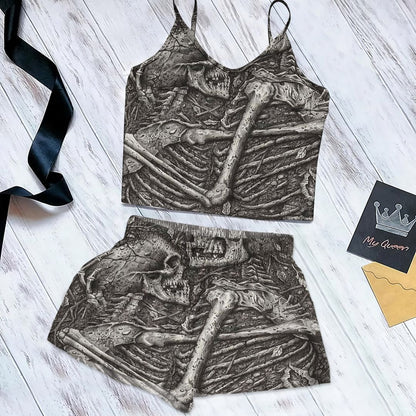 Skull Cami Pajama Set For Women | Pyjamas Short Set | Short PJS Set | Women Tank Top and Shorts Sleepwear Set