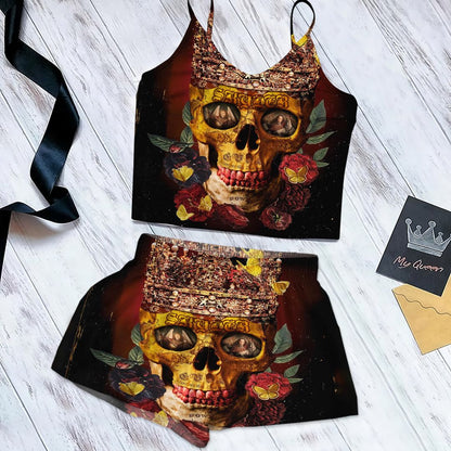 Skull King Stainless Steel Cami Pajama Set For Women | Pyjamas Short Set | Short PJS Set | Women Tank Top and Shorts Sleepwear Set