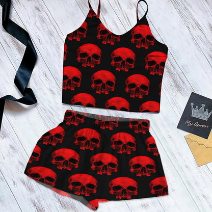 Skull Red Skull Cami Pajama Set For Women | Pyjamas Short Set | Short PJS Set | Women Tank Top and Shorts Sleepwear Set