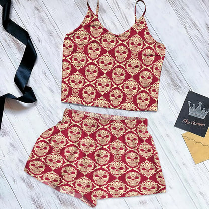 Skulls Cami Pajama Set For Women | Pyjamas Short Set | Short PJS Set | Women Tank Top and Shorts Sleepwear Set