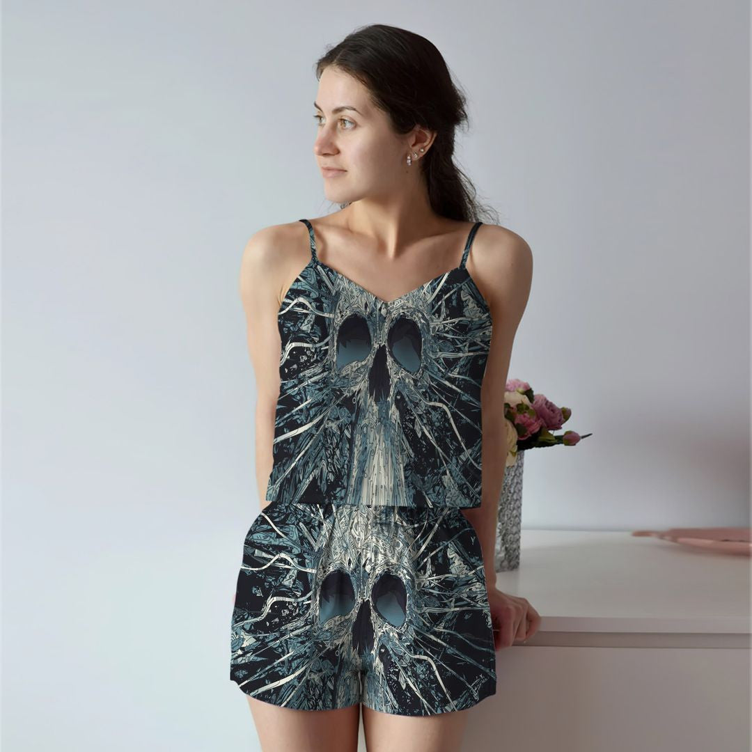 Skull Cami Pajama Set For Women | Pyjamas Short Set | Short PJS Set | Women Tank Top and Shorts Sleepwear Set