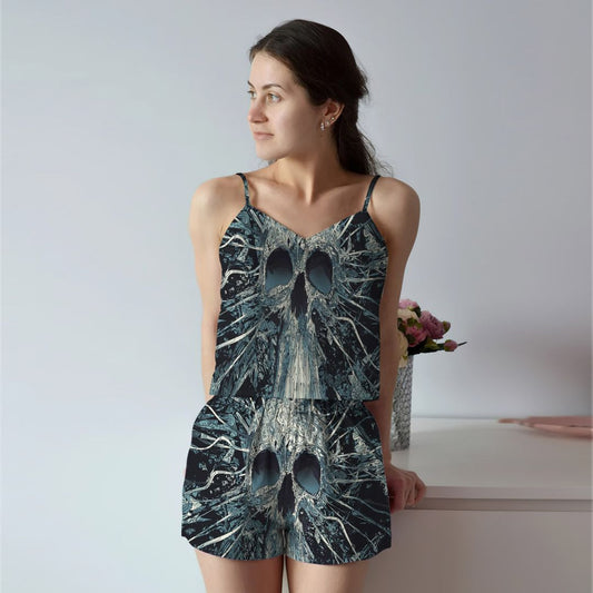 Skull Cami Pajama Set For Women | Pyjamas Short Set | Short PJS Set | Women Tank Top and Shorts Sleepwear Set