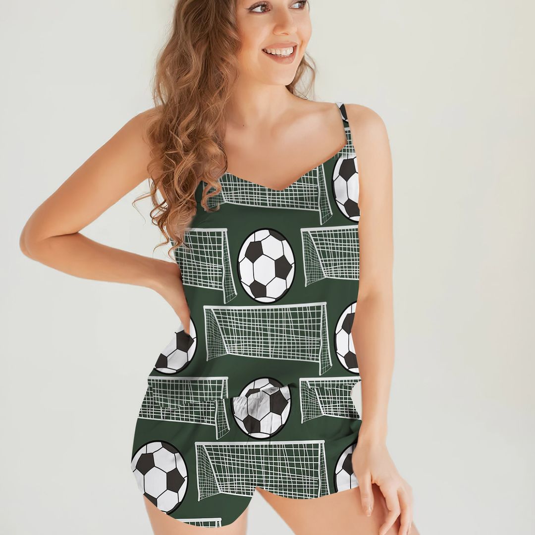 Soccer Pattern By Courtney Graben Cami Pajama Set For Women | Pyjamas Short Set | Short PJS Set | Women Tank Top and Shorts Sleepwear Set