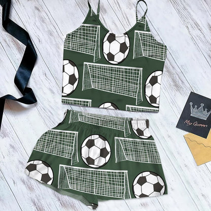 Soccer Pattern By Courtney Graben Cami Pajama Set For Women | Pyjamas Short Set | Short PJS Set | Women Tank Top and Shorts Sleepwear Set