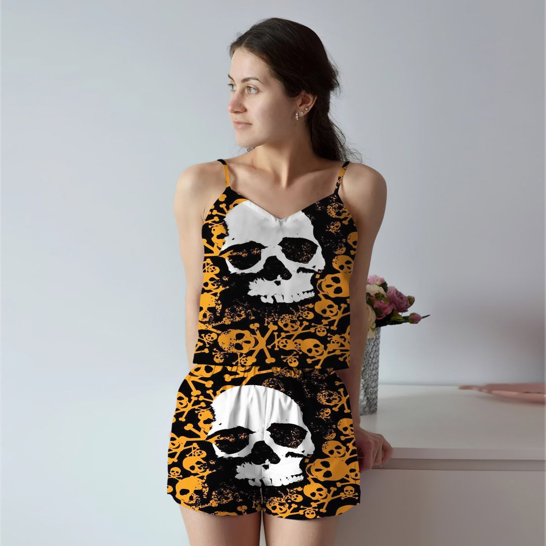 Skull Cami Pajama Set For Women | Pyjamas Short Set | Short PJS Set | Women Tank Top and Shorts Sleepwear Set
