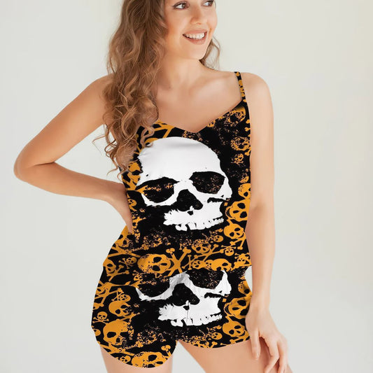 Skull Cami Pajama Set For Women | Pyjamas Short Set | Short PJS Set | Women Tank Top and Shorts Sleepwear Set
