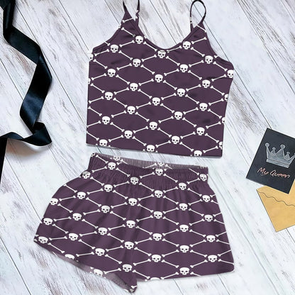 Skull Cami Pajama Set For Women | Pyjamas Short Set | Short PJS Set | Women Tank Top and Shorts Sleepwear Set