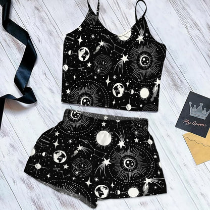 Solar System Cami Pajama Set For Women | Pyjamas Short Set | Short PJS Set | Women Tank Top and Shorts Sleepwear Set