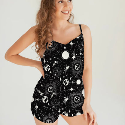 Solar System Cami Pajama Set For Women | Pyjamas Short Set | Short PJS Set | Women Tank Top and Shorts Sleepwear Set