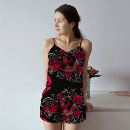 Skull Cami Pajama Set For Women | Pyjamas Short Set | Short PJS Set | Women Tank Top and Shorts Sleepwear Set