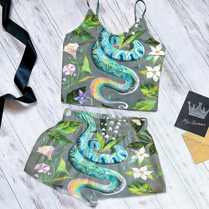 Snake Cami Pajama Set For Women | Pyjamas Short Set | Short PJS Set | Women Tank Top and Shorts Sleepwear Set