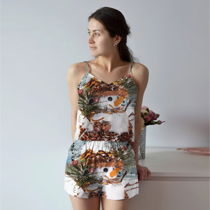 Snowman Baby Cami Pajama Set For Women | Pyjamas Short Set | Short PJS Set | Women Tank Top and Shorts Sleepwear Set