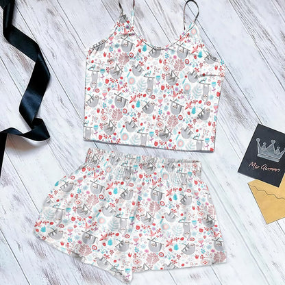 Sloth Cami Pajama Set For Women | Pyjamas Short Set | Short PJS Set | Women Tank Top and Shorts Sleepwear Set