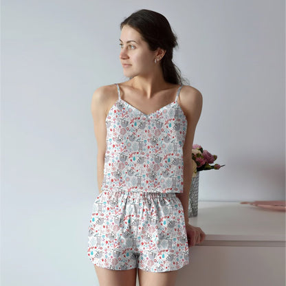Sloth Cami Pajama Set For Women | Pyjamas Short Set | Short PJS Set | Women Tank Top and Shorts Sleepwear Set