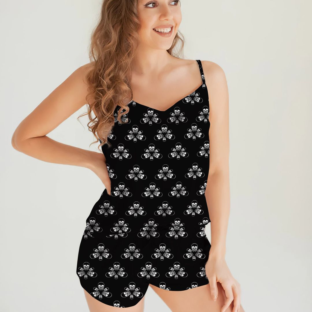 Skull Cami Pajama Set For Women | Pyjamas Short Set | Short PJS Set | Women Tank Top and Shorts Sleepwear Set