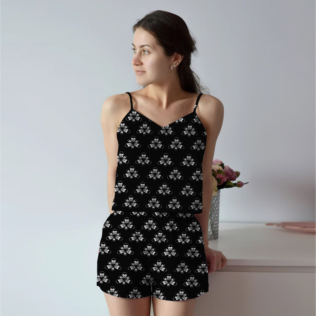 Skull Cami Pajama Set For Women | Pyjamas Short Set | Short PJS Set | Women Tank Top and Shorts Sleepwear Set