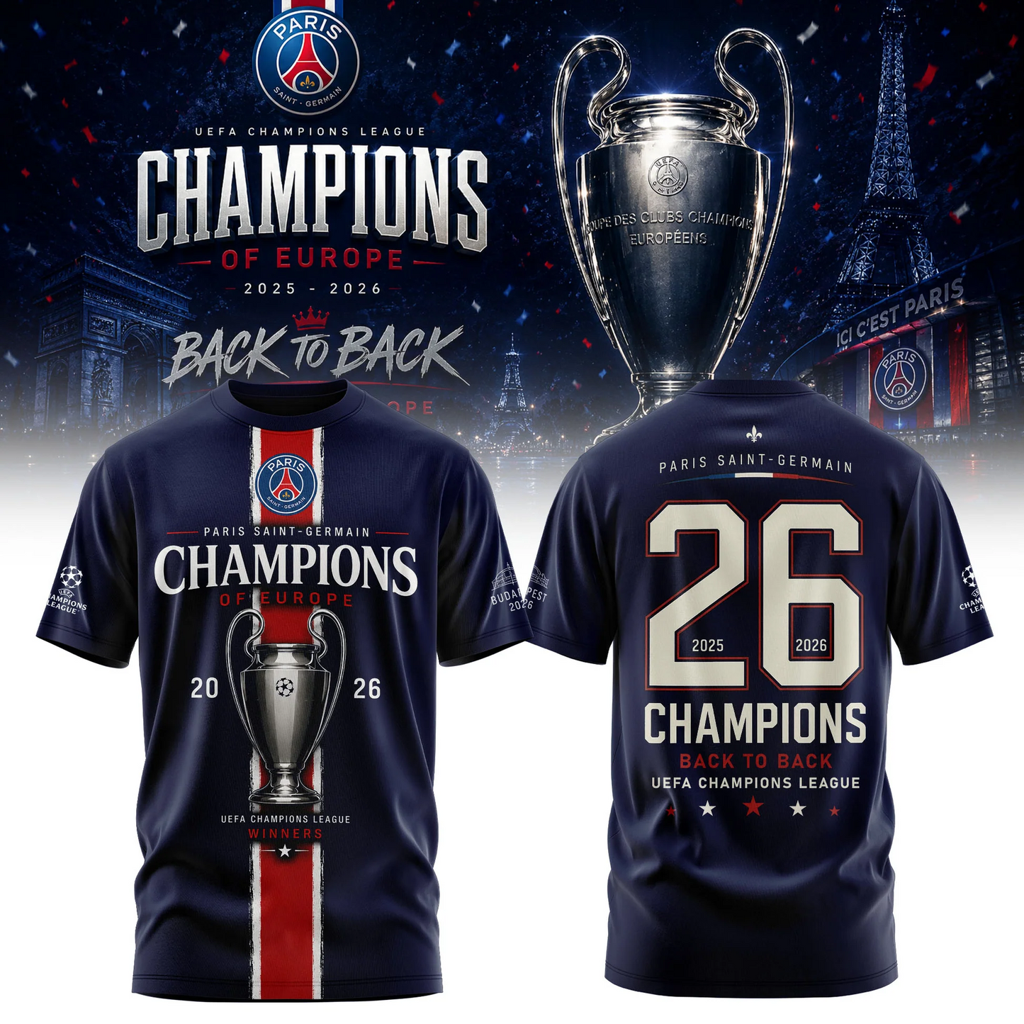 PSG Champions League Final 2026 V11 3D T-Shirt DDT 310526 NTL