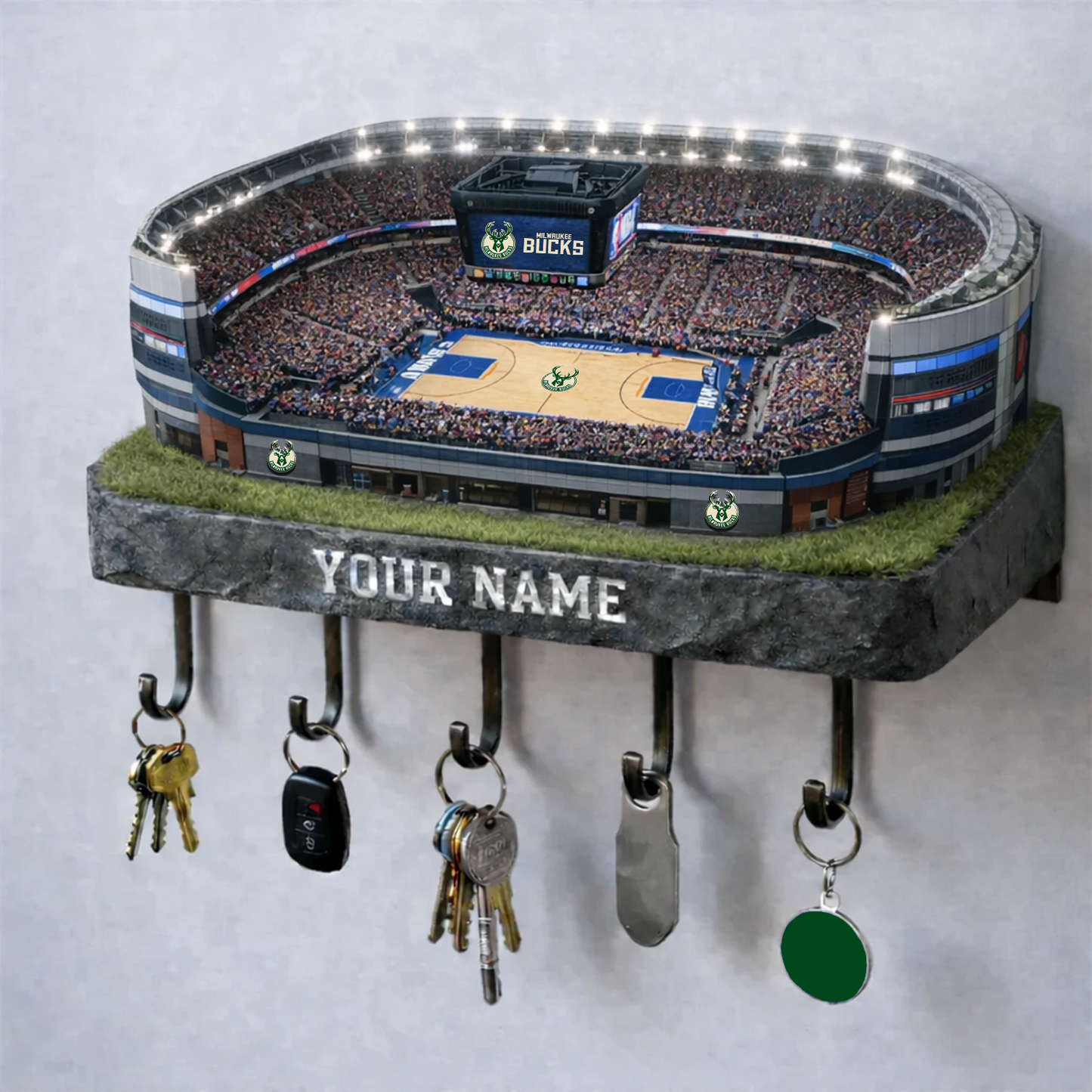 MIL Stadium Premium NBA Wood Key Hanger DATND TANTD