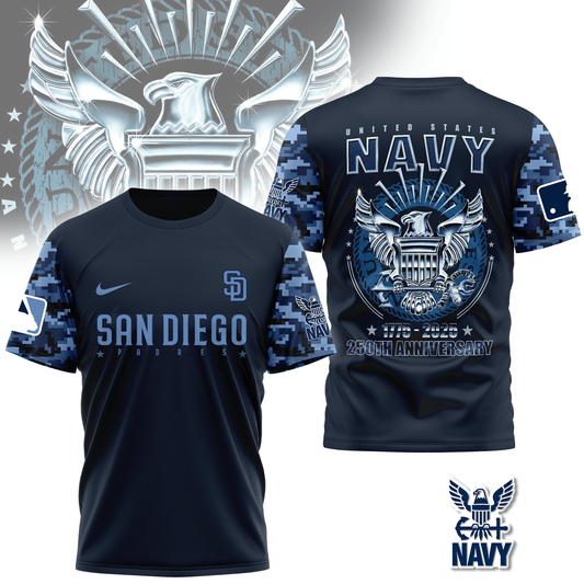 MLB SDP Premium Navy 250 Years 3D Shirt DDT CTND