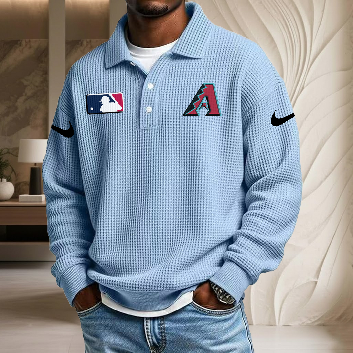 MLB x ARI Waffle Three Button Lapel Polo HLP HLPHUONG