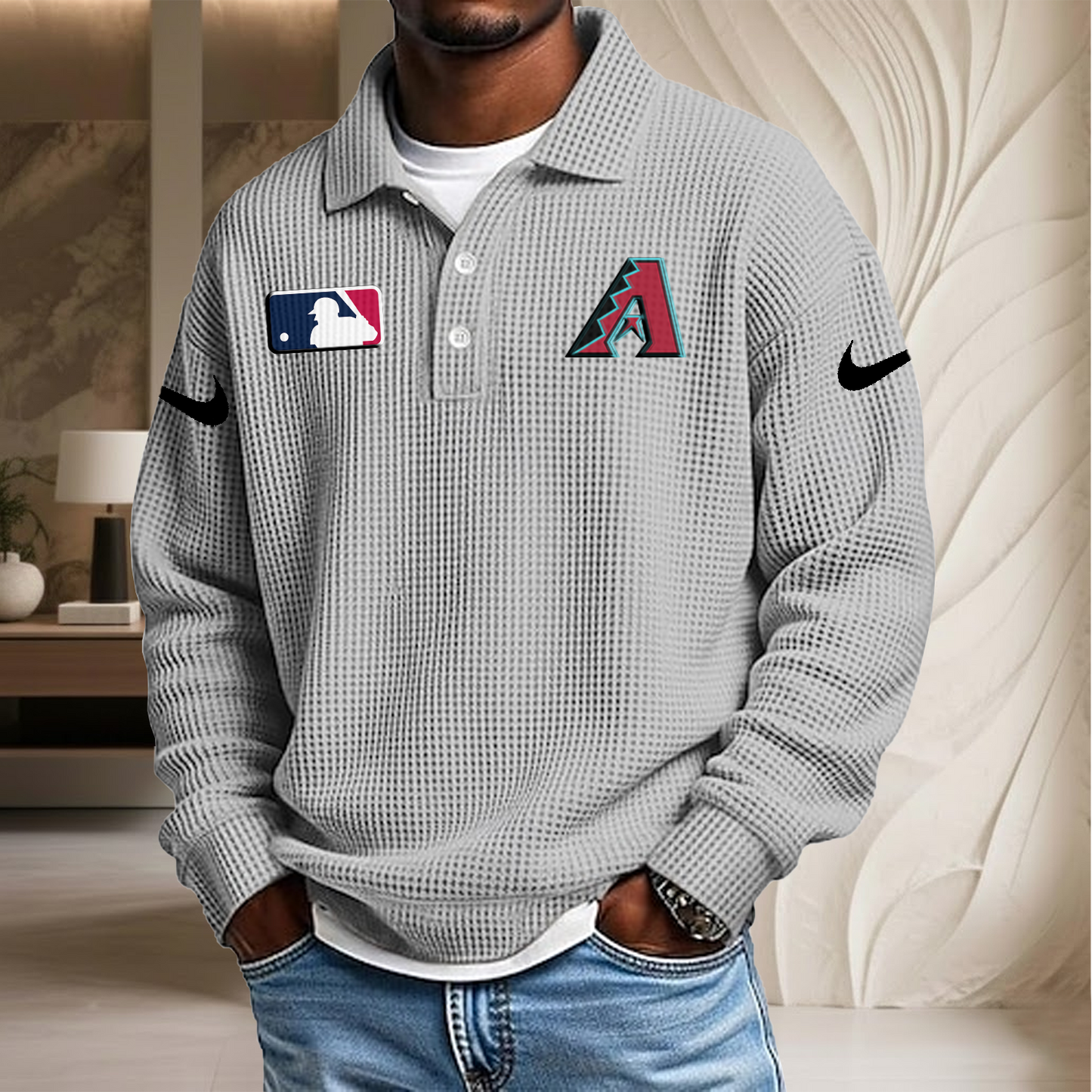MLB x ARI Waffle Three Button Lapel Polo HLP HLPHUONG