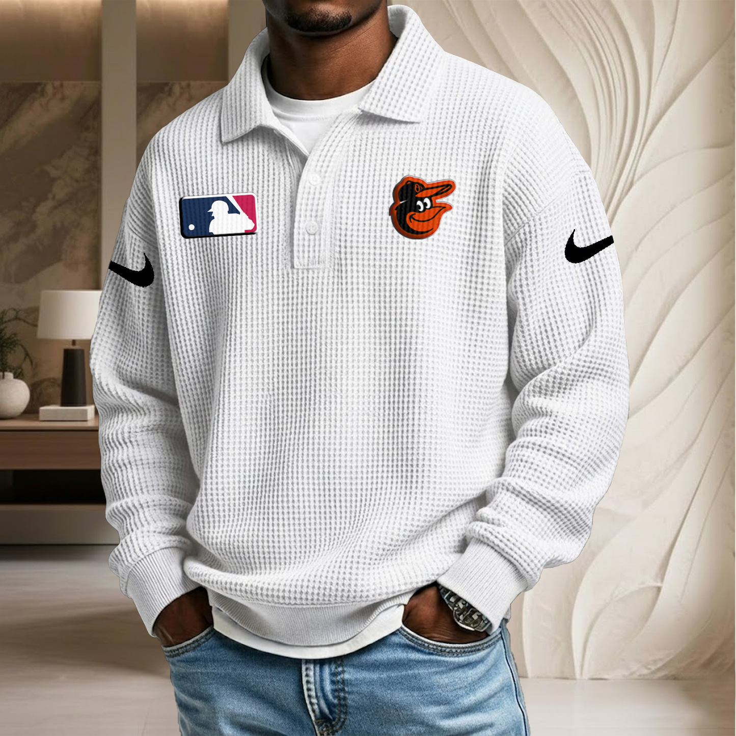 MLB x BAL Waffle Three Button Lapel Polo HLP HLPHUONG