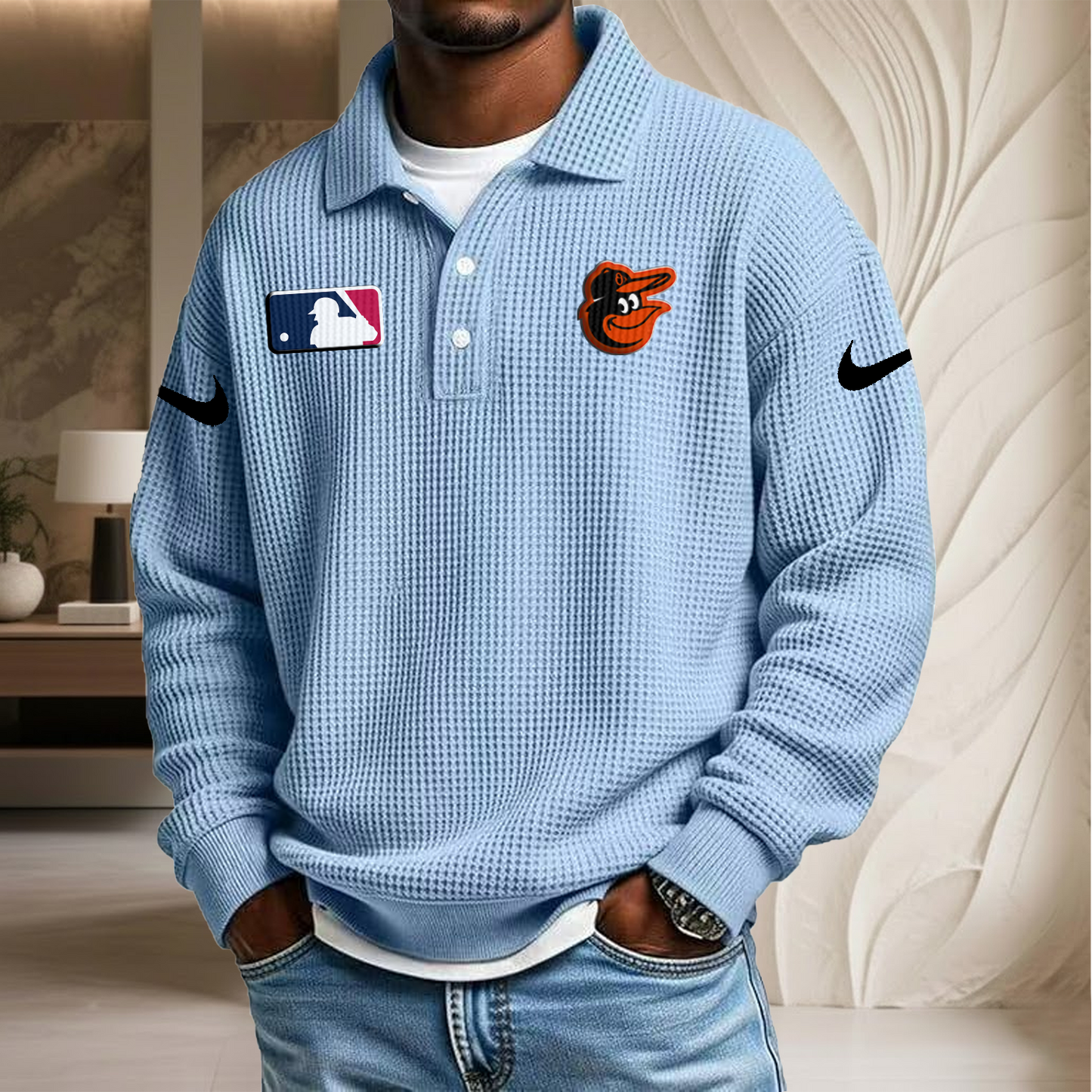 MLB x BAL Waffle Three Button Lapel Polo HLP HLPHUONG