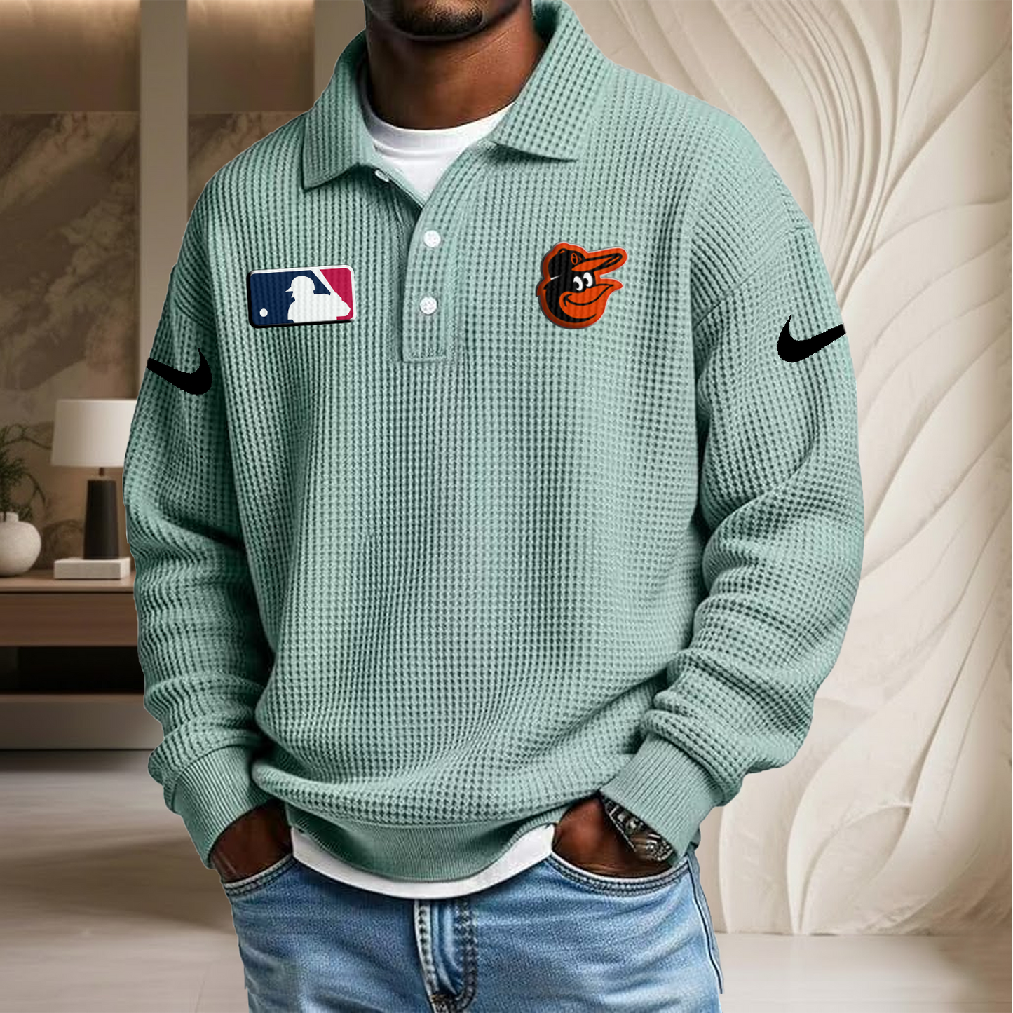 MLB x BAL Waffle Three Button Lapel Polo HLP HLPHUONG