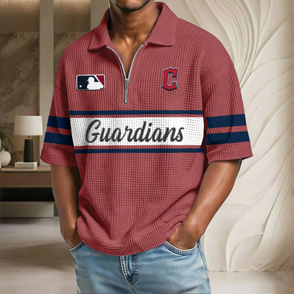 MLB x CLE Baseball Waffle Half-Zip Polo Shirt HLP HLPHUONG