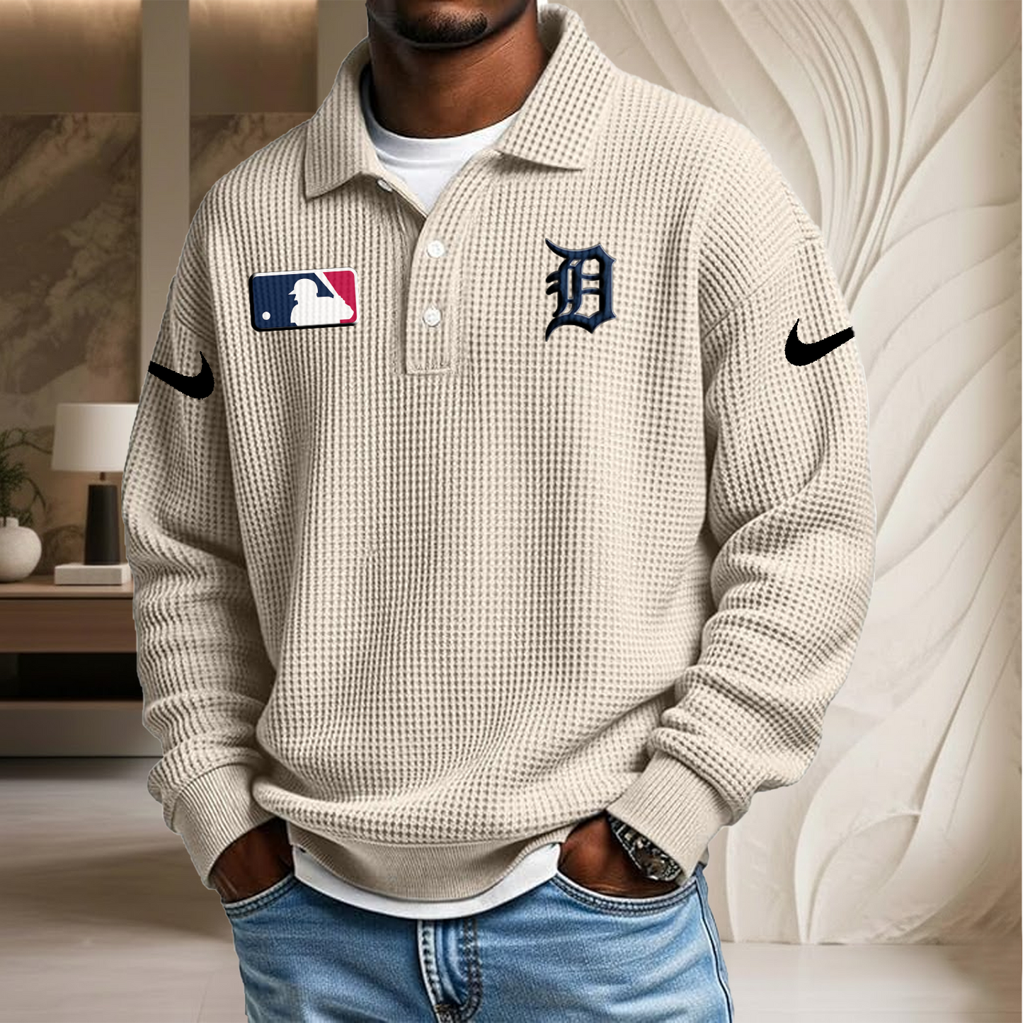 MLB x DET Waffle Three Button Lapel Polo HLP HLPHUONG