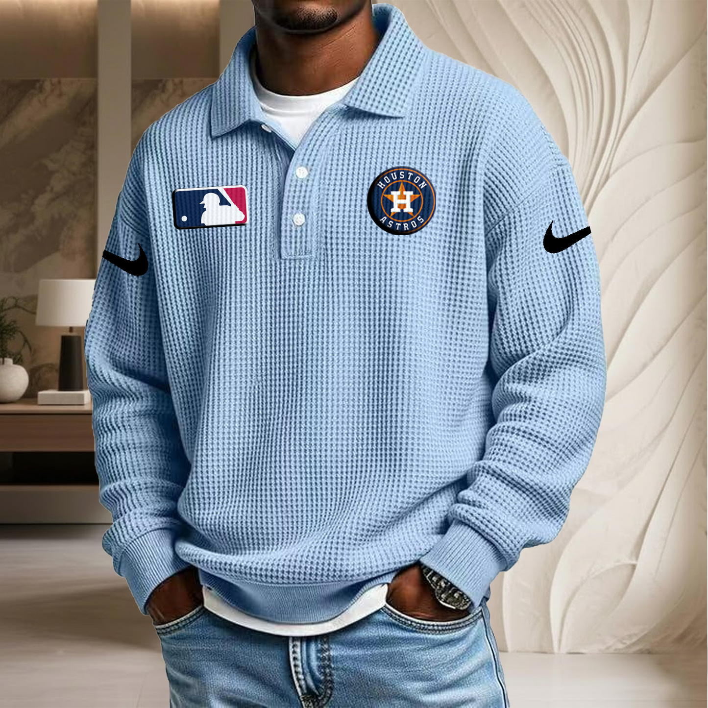 MLB x HOU Waffle Three Button Lapel Polo HLP HLPHUONG