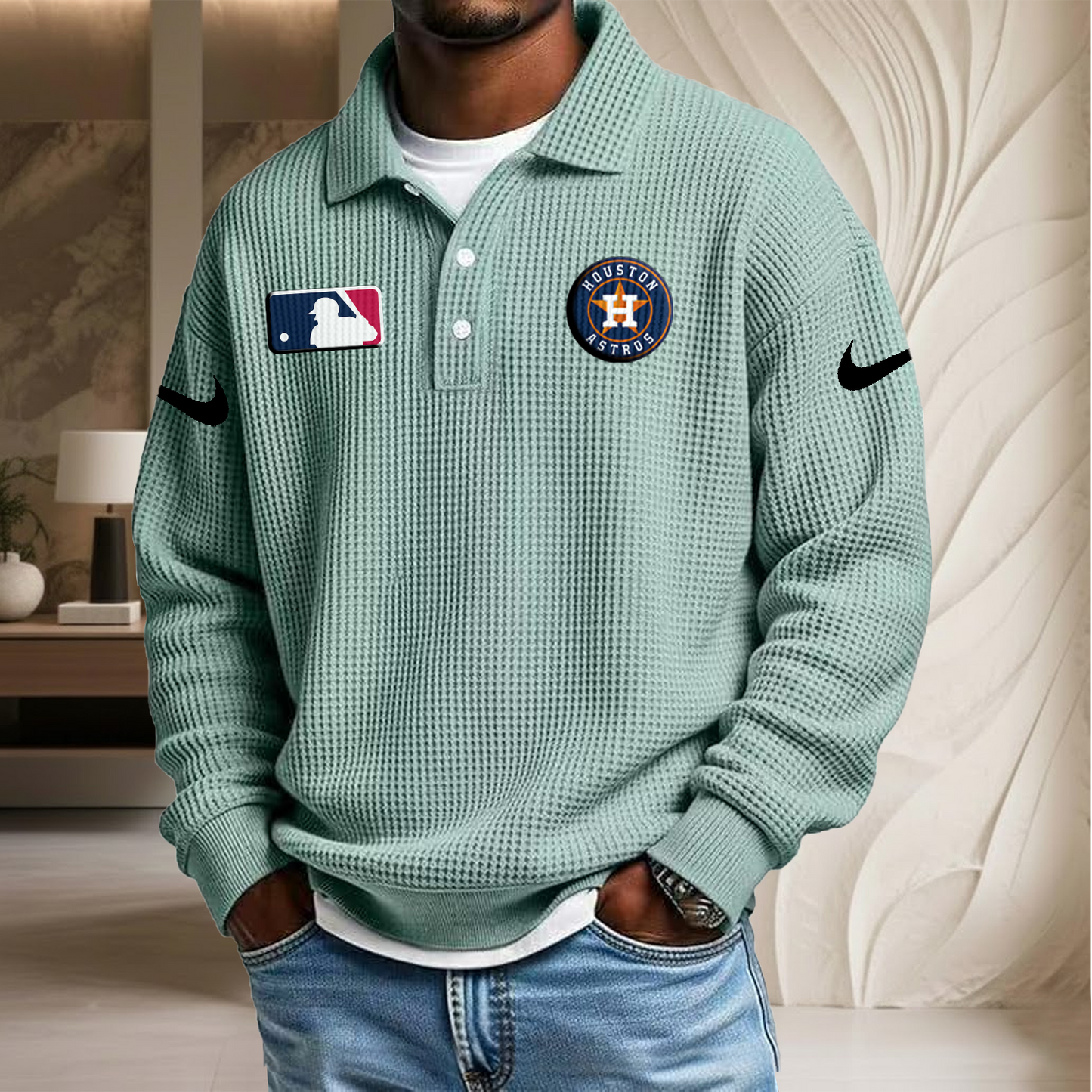 MLB x HOU Waffle Three Button Lapel Polo HLP HLPHUONG